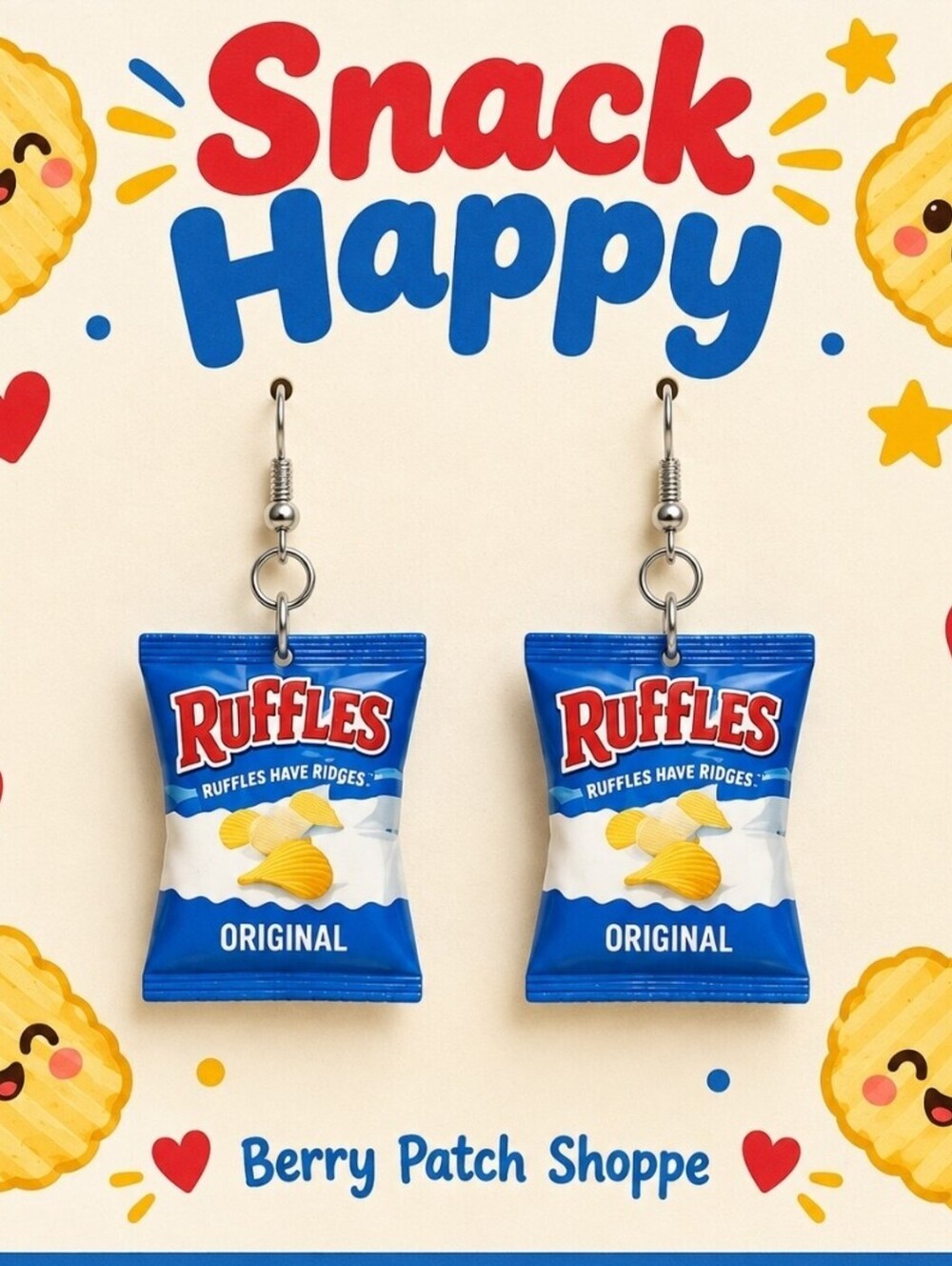 Fun Snack Ruffles Potato Chip Novelty Miniatures Earrings